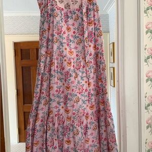Pink Floral Tiered Maxi Dress